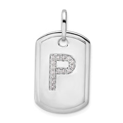 14K White Gold Diamond Initial P Dog Tag Charm