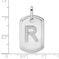 14K White Gold Diamond Initial R Dog Tag Charm