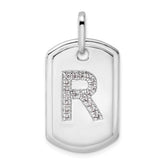14K White Gold Diamond Initial R Dog Tag Charm