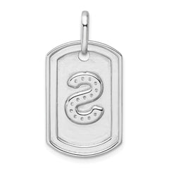 14K White Gold Diamond Initial S Dog Tag Charm