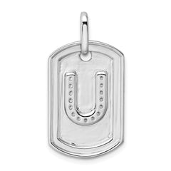 14K White Gold Diamond Initial U Dog Tag Charm