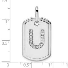 14K White Gold Diamond Initial U Dog Tag Charm