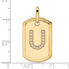 14K Diamond Initial U Dog Tag Charm