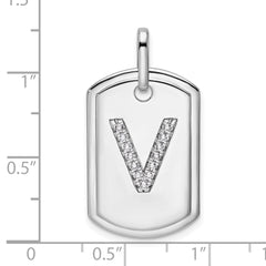 14K White Gold Diamond Initial V Dog Tag Charm