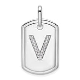 14K White Gold Diamond Initial V Dog Tag Charm