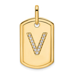14K Diamond Initial V Dog Tag Charm