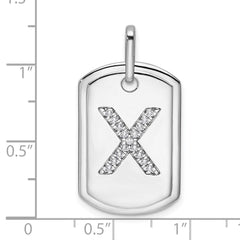 14K White Gold Diamond Initial X Dog Tag Charm