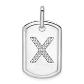 14K White Gold Diamond Initial X Dog Tag Charm