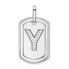 14K White Gold Diamond Initial Y Dog Tag Charm