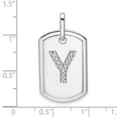 14K White Gold Diamond Initial Y Dog Tag Charm