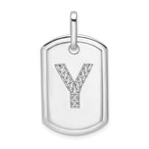 14K White Gold Diamond Initial Y Dog Tag Charm