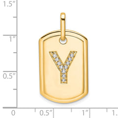 14K Diamond Initial Y Dog Tag Charm