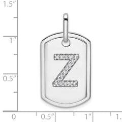 14K White Gold Diamond Initial Z Dog Tag Charm