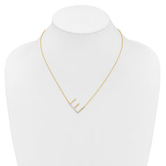 14K Sideways Diamond Initial E Necklace