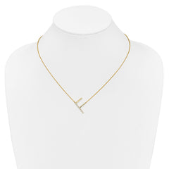 14K Sideways Diamond Initial F Necklace