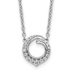 14k White Gold 1/4 carat Diamond Fancy Swirl Circle 18 inch Necklace