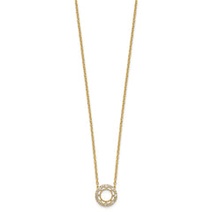 14k Polished 1/4 carat Diamond Fancy Floral Circle 18 inch Necklace