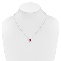 14k White Gold 10x8mm Oval Lab Created Ruby and Diamond Halo 18 inch Necklace