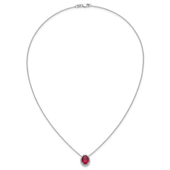 14k White Gold 10x8mm Oval Lab Created Ruby and Diamond Halo 18 inch Necklace