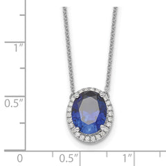 14k White Gold 10x8mm Oval Lab Created Sapphire and Diamond 18 inch Halo Necklace