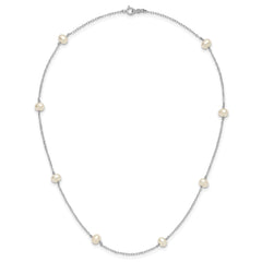 14K White Gold 4-5mm White Near Round Freshwater Cultured Pearl 8-station 18 inch Necklace