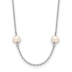 14K White Gold 4-5mm White Near Round Freshwater Cultured Pearl 8-station 18 inch Necklace