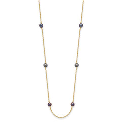 14k 5-6mm Black Near Round Freshwater Cultured Pearl 9-station 16 inch Necklace