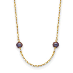 14k 5-6mm Black Near Round Freshwater Cultured Pearl 9-station 16 inch Necklace