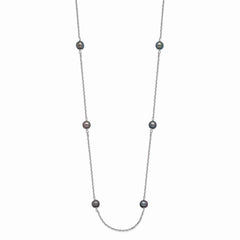 14k White Gold 4-5mm Black Near Round Freshwater Cultured Pearl 8-station 18 inch Necklace
