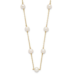 14K 5.5-6.5mm White Near Round Freshwater Cultured Pearl 12-station 18 inch Necklace