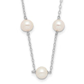 14K White Gold 5.5-6.5mm White Near Round Freshwater Cultured Pearl 12-station 16 inch Necklace
