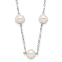 14K White Gold 5.5-6.5mm White Near Round Freshwater Cultured Pearl 12-station 16 inch Necklace