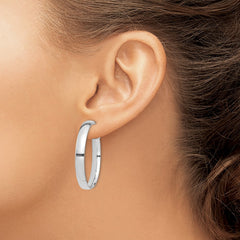 14k White Gold High Polished 5mm Omega Back Hoop Earrings - 3