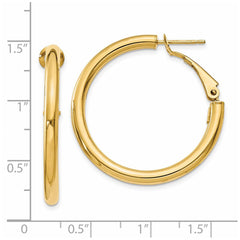 14k 3x25mm Polished Round Omega Back Hoop Earrings