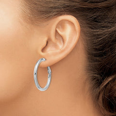 14k White Gold 3x25mm Polished Round Omega Back Hoop Earrings