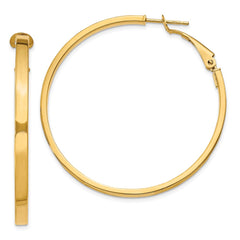 14k 3x40mm Polished Square Tube Round Hoop Earrings
