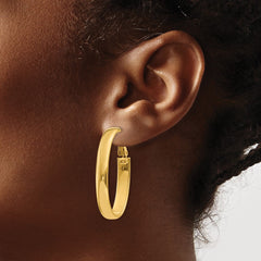 14k 5.75mm Oval Omega Back Hoop Earrings - 2