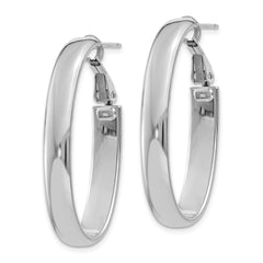 14k 5.75mm White Gold Oval Omega Back Hoop Earrings - 2