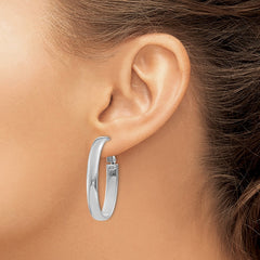 14k 5.75mm White Gold Oval Omega Back Hoop Earrings - 2