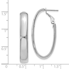 14k 5.75mm White Gold Oval Omega Back Hoop Earrings - 2