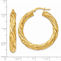 14k 5mm Satin & Polished Twisted Hoop Earrings