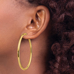 14k 3x50mm Polished Round Omega Back Hoop Earrings