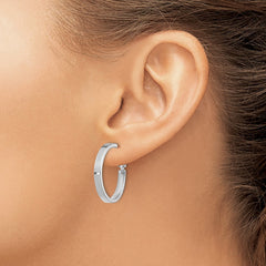 14k White Gold 3x20mm Polished Square Tube Round Hoop Earrings