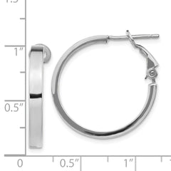 14k White Gold 3x20mm Polished Square Tube Round Hoop Earrings