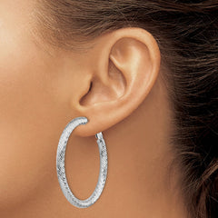 14k 4x35mm White Gold Diamond-cut Round Omega Back Hoop Earrings