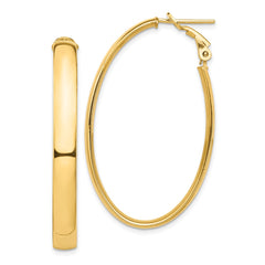 14k High Polished 5mm Oval Omega Back Hoop Earrings - 2