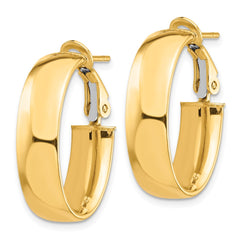 14k High Polished 7mm Omega Back Oval Hoop Earrings - 2