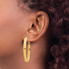 14k High Polished 5mm Omega Back Oval Hoop Earrings - 3
