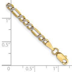 14K 7 inch 3.2mm Semi-Solid with Rhodium Pavâ Figaro with Lobster Clasp Bracelet