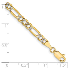 14K 8 inch 3.9mm Semi-Solid with Rhodium Pavâ Figaro with Lobster Clasp Bracelet